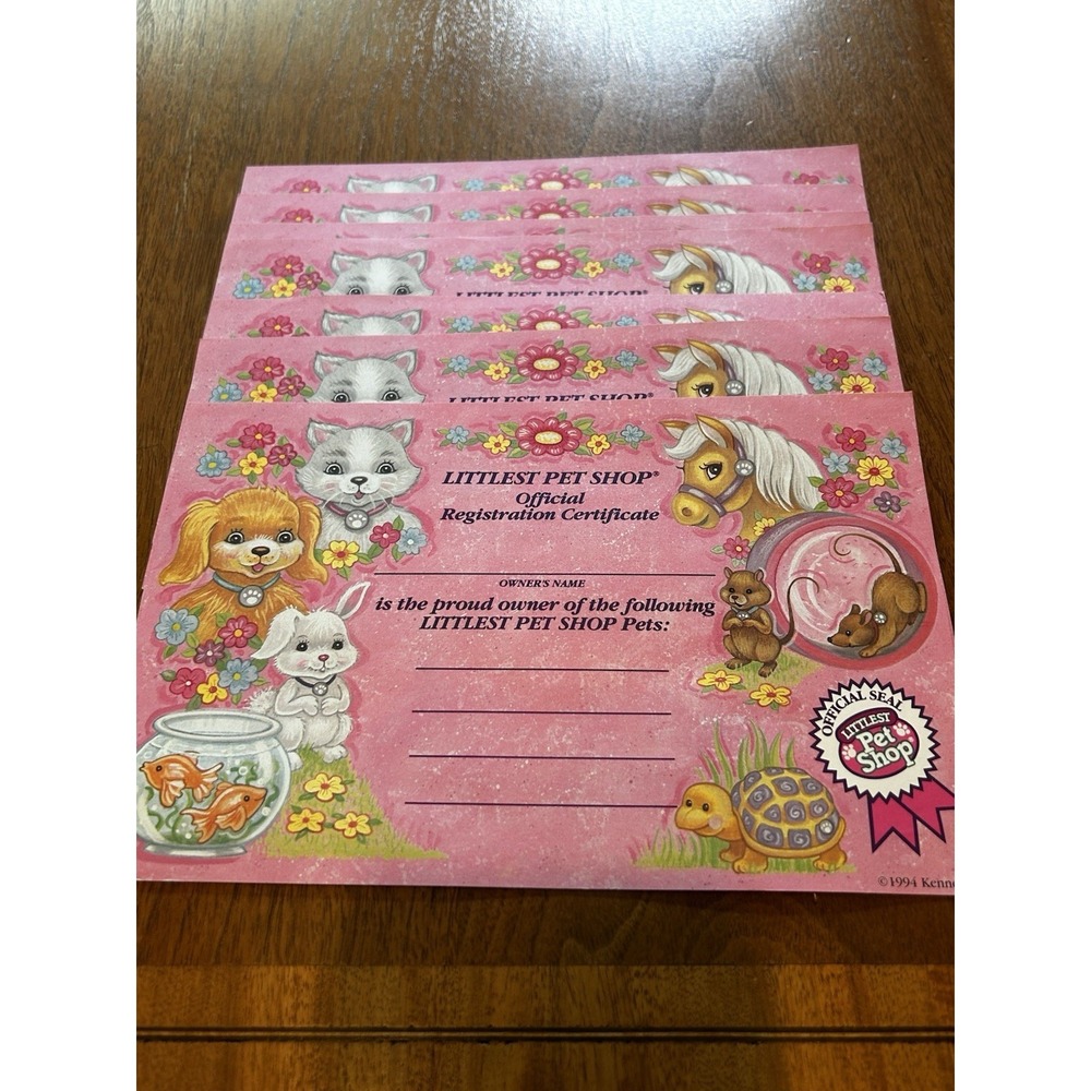 1994‎ Kenner littlest pet shop official registration certificate Lot Of 7